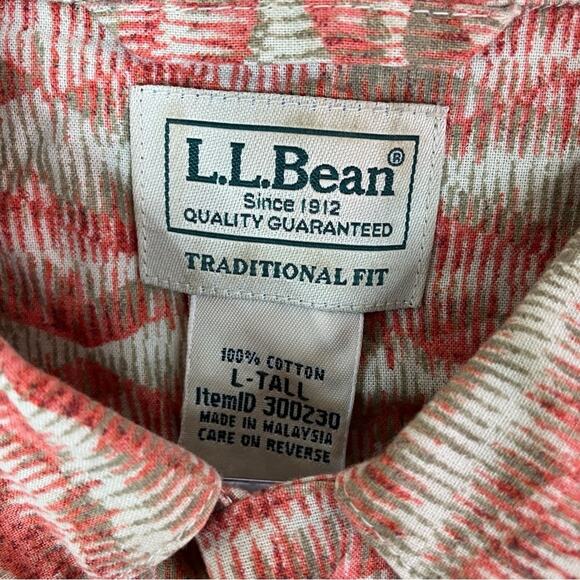 L.L.Bean 100% Cotton Traditional Fit Patterned Short Sleeve Button Up Shirt LT - Picture 4 of 6